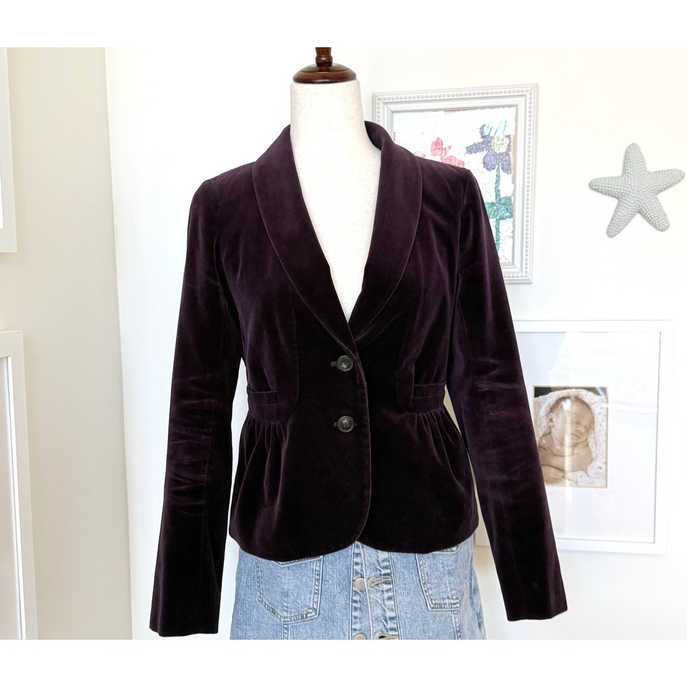 J Crew Velvet Blazer Size‎ 4 Eggplant Peplum Fitted Equestrian Jacket